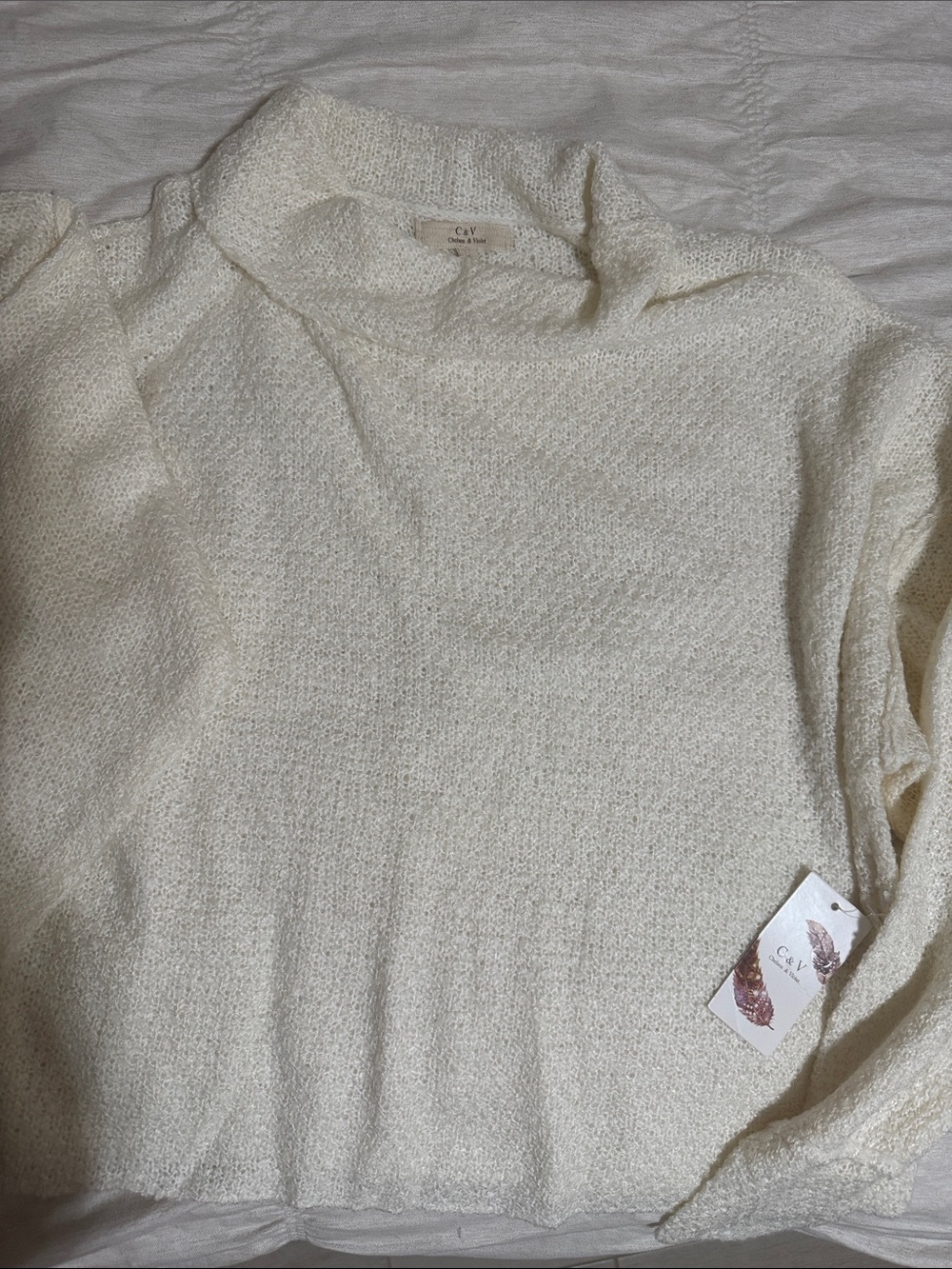 Organic Chelsea & Violet Cream Textured Turtleneck Sweater